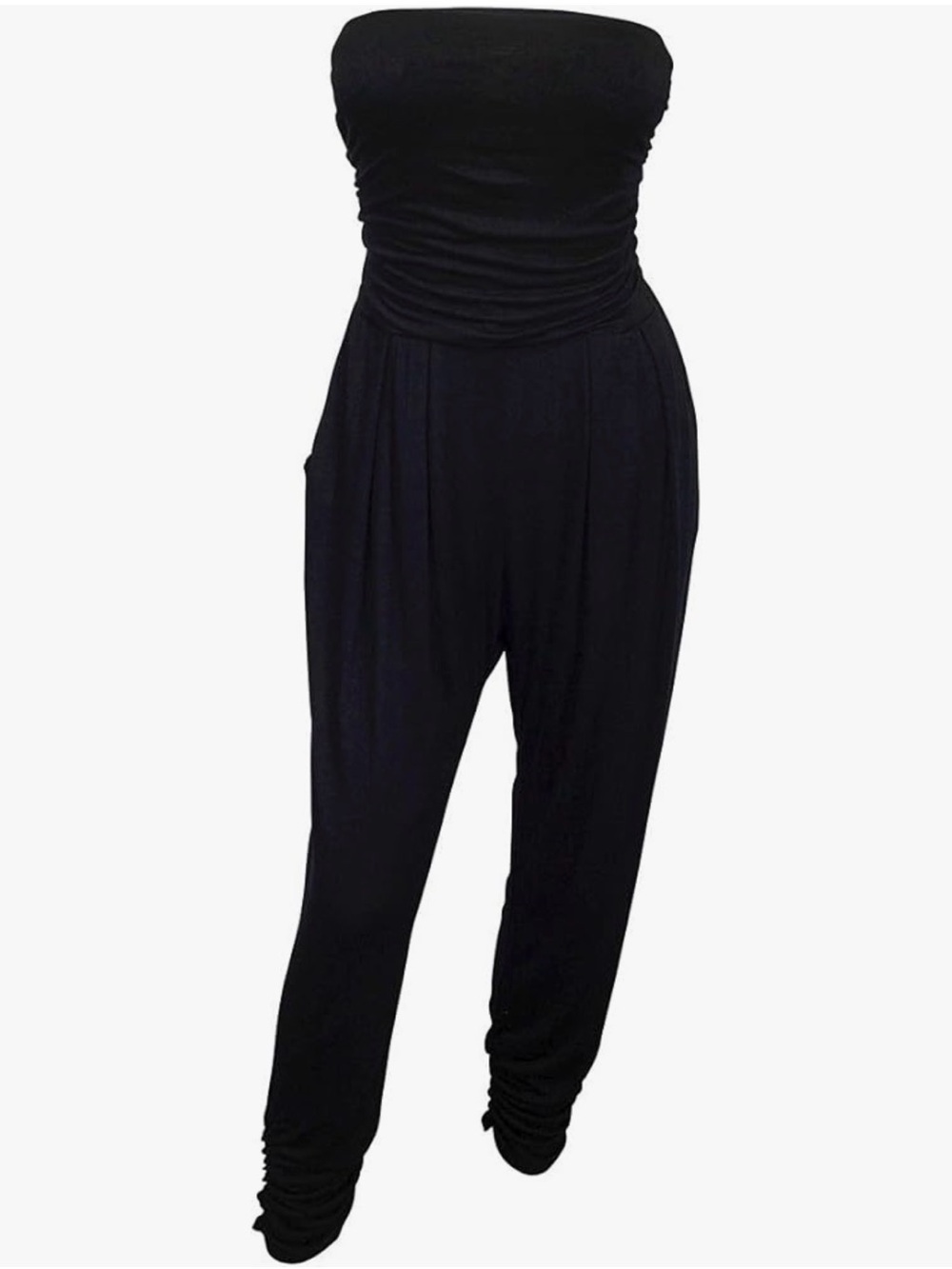 Derek Heart Strapless Black Ruched Bodice Jumpsuit
